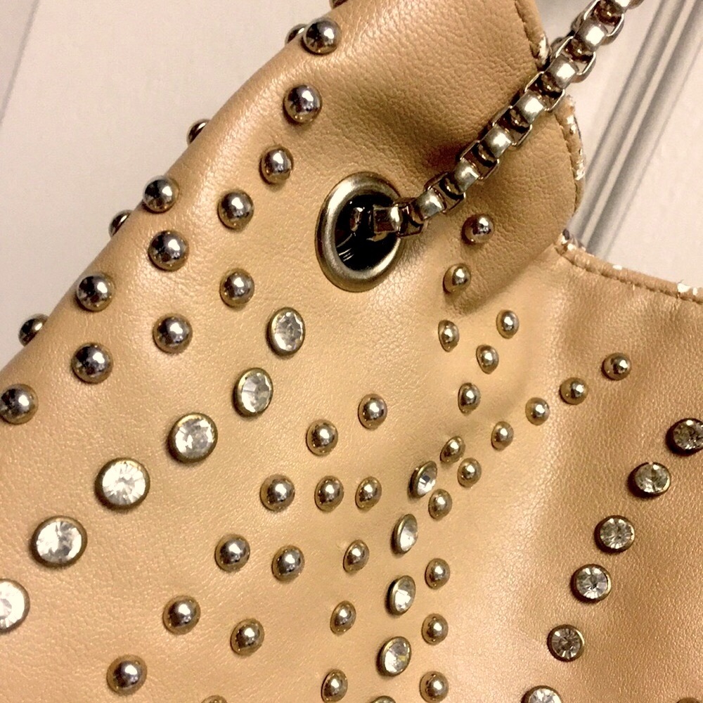 Camel Crystal & Gold Studded Shoulder/Tote Bag - Picture 2 of 14